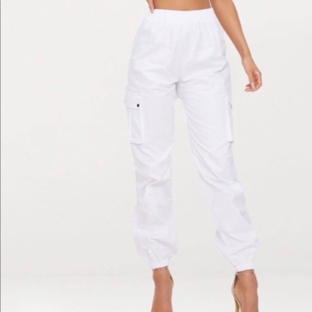 Pretty Little Thing- white cargo trousers